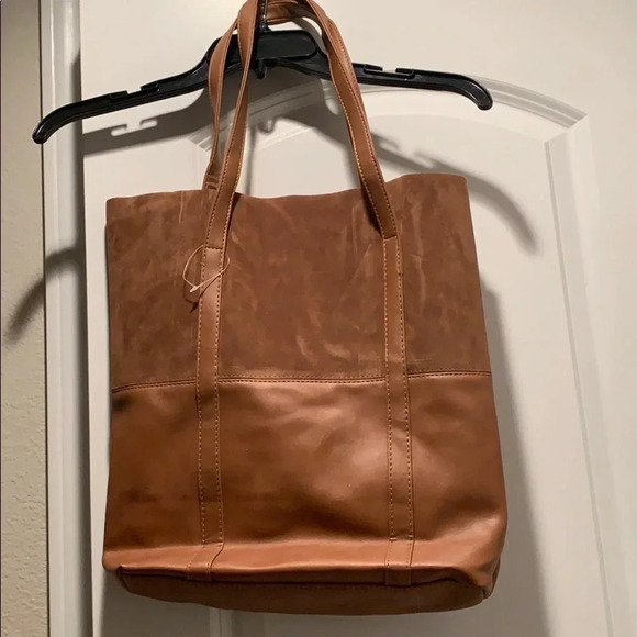 Tote Bag Cognac Faux Suede & Leather New - Picture 1 of 6